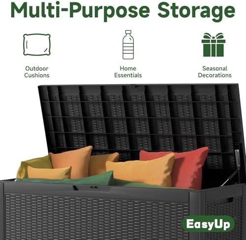EasyUp 120 Gallon Outdoor Storage Box Waterproof, UV Resistant Resin Deck Box...