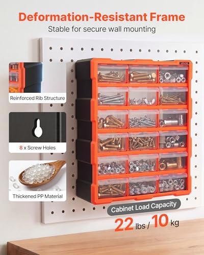 VEVOR 18-Drawer Storage Organizer, Plastic, Drawer Storage Cabinet for Garage...