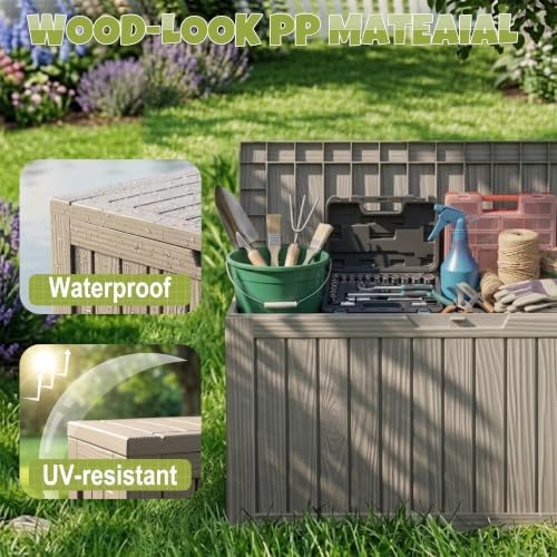 DRATO 155 Gallon Deck Box Waterproof Outdoor Storage Box with Wheels, Grey