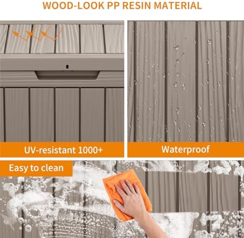 PatioZen 45 Gallon Resin Deck Box,Waterproof Outside Storage Boxes, Patio Out...