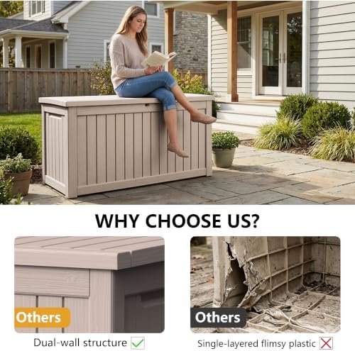 300 Gallon Outdoor Storage Box Waterproof Lockable Resin Deck Box Large, Pati...