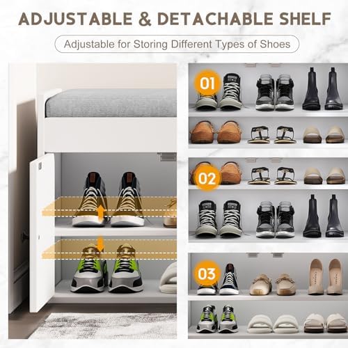 42.6" Storage Bench - Shoe Storage Bench with Side Storage Shelves and 3...