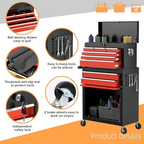 8-Drawer High Capacity Rolling Tool Chest, Removable Cabinet Storage Tool Box...