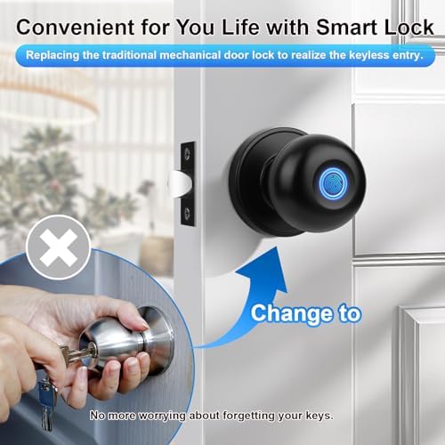 KNOBWELL Fingerprint Door Lock, Smart Door Knob, Keyless Entry Door Lock with...