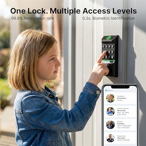 Miko i7 Smart Door Lock with Built-in Doorbell, WiFi Fingerprint Keyless Entr...