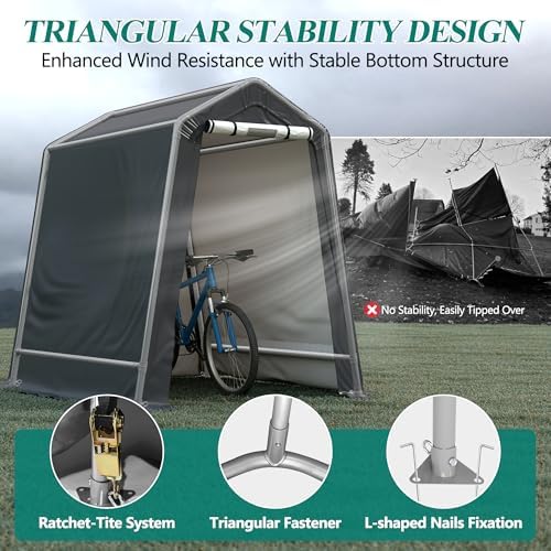 GARTOO 6' x 7' Outdoor Storage Shelter Shed, Gray