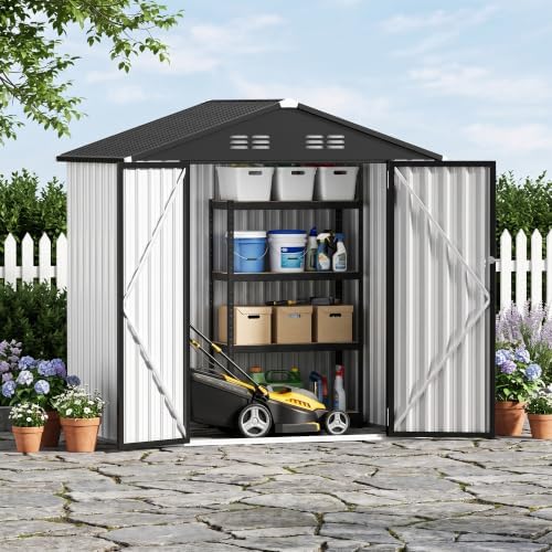 6 x 4 FT Outdoor Storage Shed, Waterproof Metal Garden Tool Shed with Gable S...