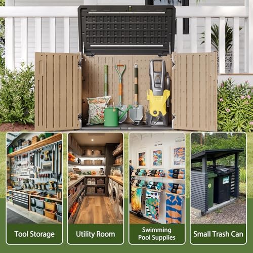 Aoxun Outdoor Storage Cabinet 35 Cu.Ft Outdoor Trash Can Storage Shed,Brown
