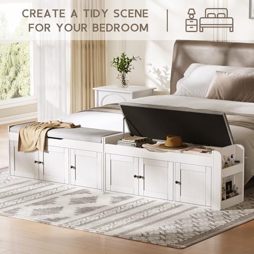 42.6" Storage Bench - Shoe Storage Bench with Side Storage Shelves and 3...