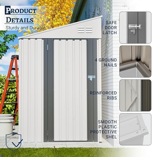 YOPTO 4x7 FT Outdoor Storage Shed Lean to Shed,Metal Shed W/Lockable Door &am...