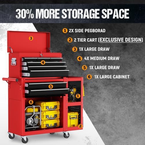 8-Drawer Rolling Tool Chest,3-in-1 Tool Box on Wheels with Lockable Steel Cab...