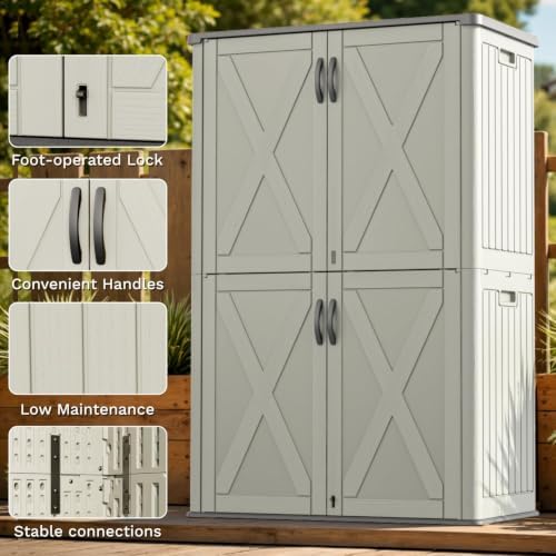 Patiowell 50 Cu.ft Resin Horizontal Outdoor Storage Shed, Plastic Cabinet