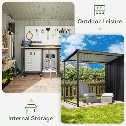 Aoxun 12x4FT Outdoor Lean to Shed & Hardtop Gazebo Black