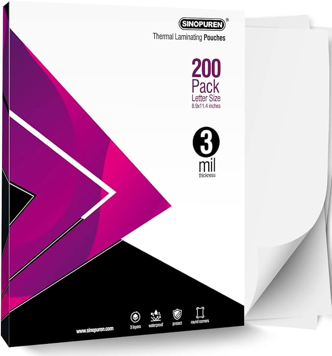 SINOPUREN Thermal Laminating Pouches, 3mil Laminating Sheets, 8.9x11.4 Inches...
