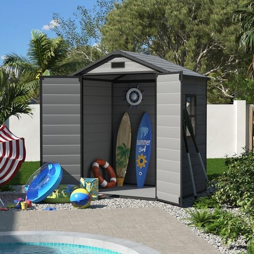 UDPATIO Resin Storage Shed 6x4.5FT, Outdoor Garden Plastic Shed, Dark Grey