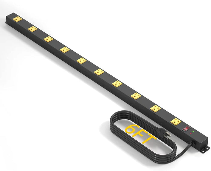 10 Outlet Long Power Strip Surge Protector, Heavy Duty Industrial Metal Power