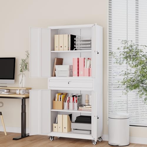73" Metal Garage Storage Cabinet with Wheels， Rolling Tool Storage with ...