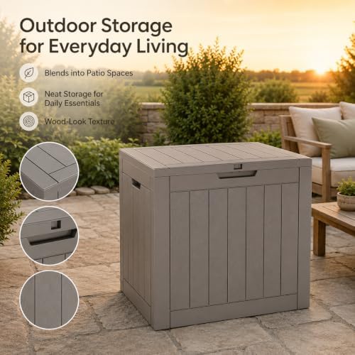 Outdoor Storage Box Resin Deck Box Waterproof Gray Brown 36 Gallon