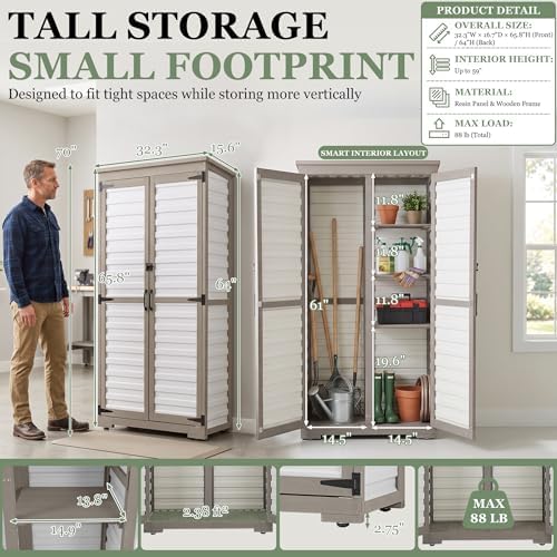 Gowoodhut Outdoor Storage Cabinet with 3 Adjustable Shelves, Lockable Doors