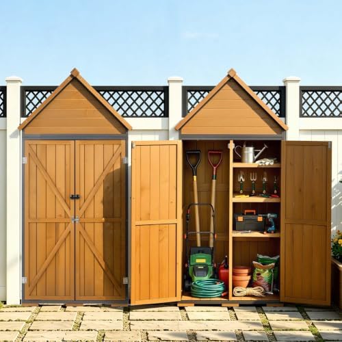 VEVOR Outdoor Storage Shed, 30" x 66.93" Wood & Metal Garden To...