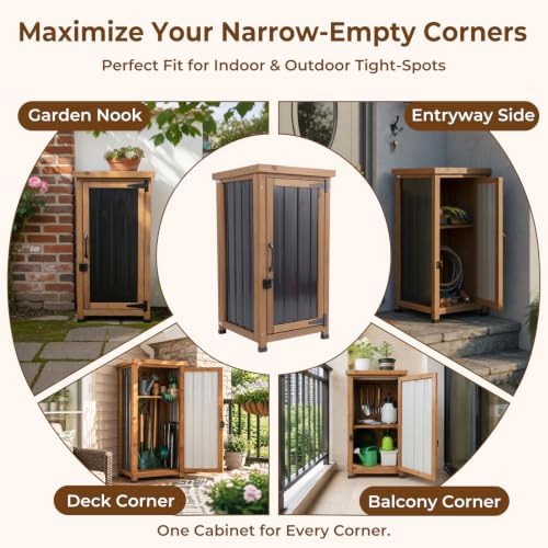 PetsCosset Small Outdoor Storage Cabinet Waterproof with Metal Top, Wood &amp...