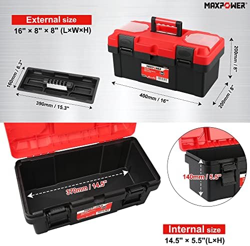 MAXPOWER Tool Box 16 inch, Plastic Small Tool Box with Latch Removable Tray
