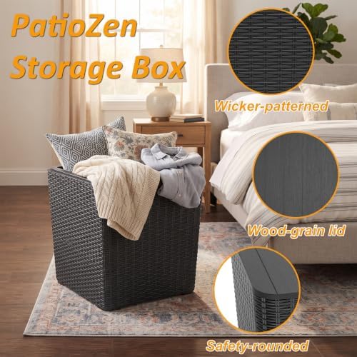 PatioZen 20 Gallon Outdoor Storage Deck Box, Black