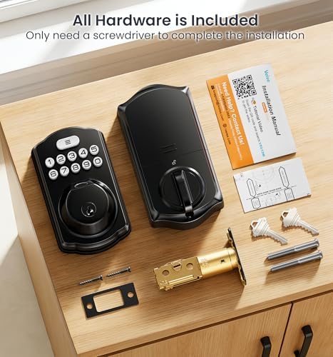 Veise VE012W WiFi Fingerprint Smart Lock for Front Door, Matte Black