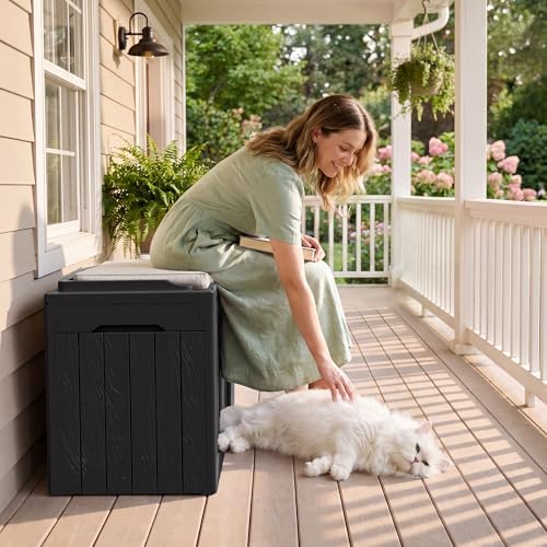 JUMMICO 31 Gallon Resin Deck Box Waterproof Outdoor Storage Boxes