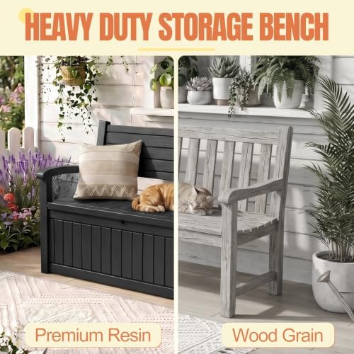 Storage Bench Outdoor Deck Box, 140 Gallon Lockable Patio Furniture