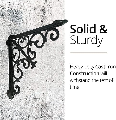 NACH Decorative Shelf Brackets, 1 Pack of 15 x 2 x 15 inch, Black Cast Iron W...