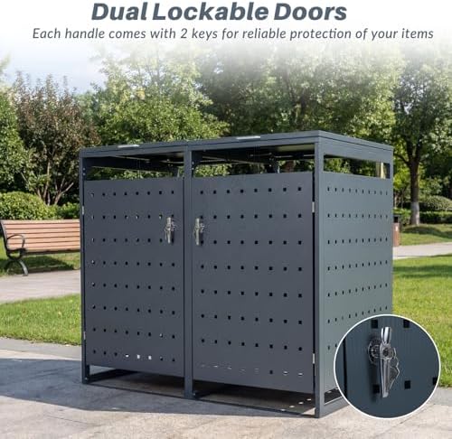 Goplus 44 Cu.Ft Outdoor Trash Can Storage, Garbage Can Hider Outdoor with 2 L...
