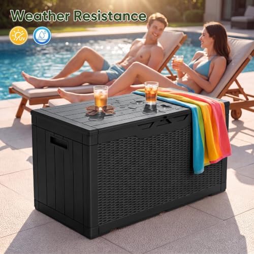 Flamaker Outdoor Storage Box 100 Gallon Waterproof Resin Deck Box