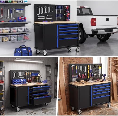 WORKPRO 52" x 20" Rolling Tool Chest with Pegboard, 5-Drawer & ...