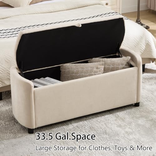 48" Ottoman with Storage, Large Storage Ottoman Bench, Beige