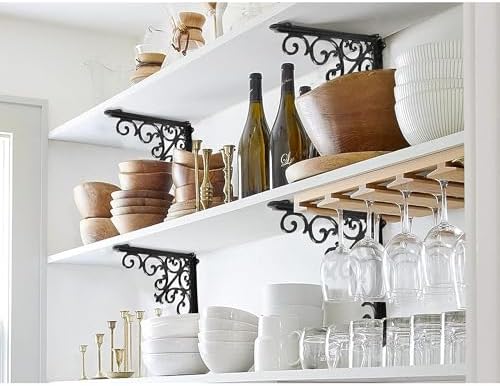NACH Decorative Shelf Brackets, 1 Pack of 15 x 2 x 15 inch, Black Cast Iron W...
