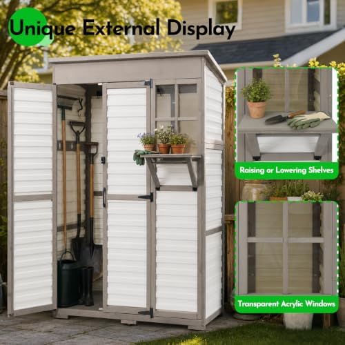 Large Outdoor Storage Cabinet with Dual-Zone Shelves, Garden Shed