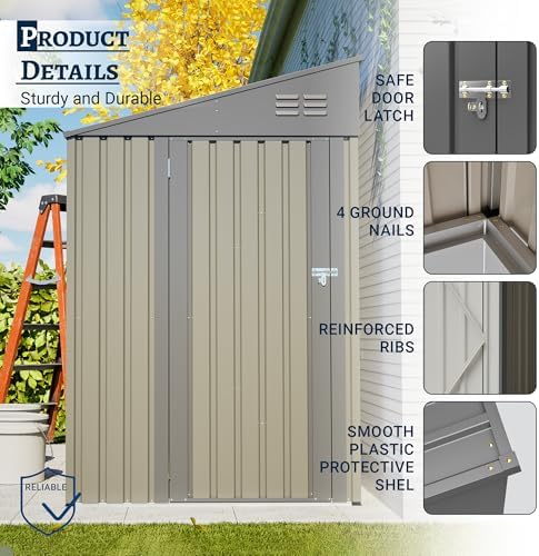 YOPTO 4x7 FT Outdoor Storage Shed Lean to Shed,Metal Shed W/Lockable Door &am...