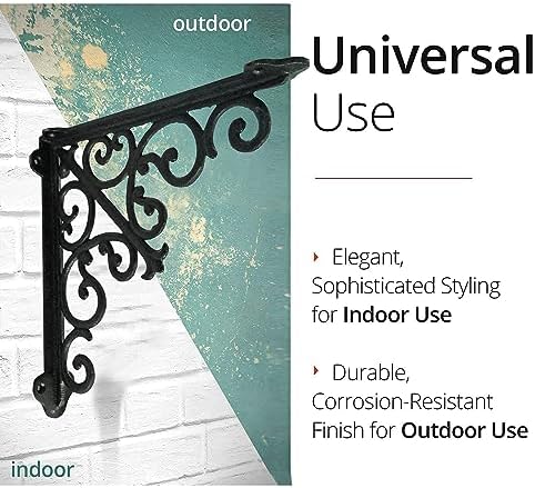 NACH Decorative Shelf Brackets, 1 Pack of 15 x 2 x 15 inch, Black Cast Iron W...