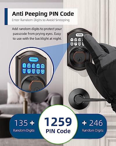 TEEHO TE002L Fingerprint Door Lock with 2 Lever Handles, Keyless Entry Deadbo...