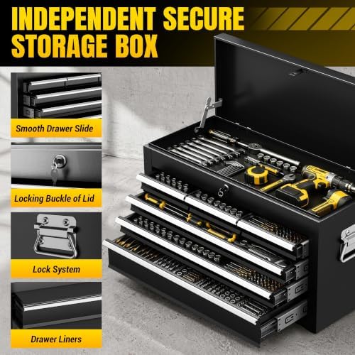 LDHTHOPI 5-Drawer Rolling Tool Chest, 3-in-1 Detachable Top Box