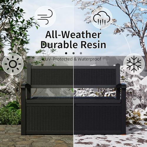 ROJIK 80 Gallon Storage Bench Deck Box Outdoor with Armrests,Storage Furnitur...