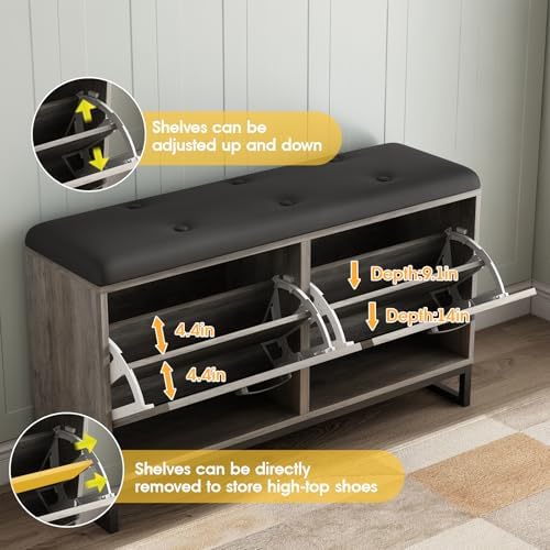 Maupvit Shoe Cabinet with 2 Flip Drawers & Coat Rack, Shoe Storage Bench ...