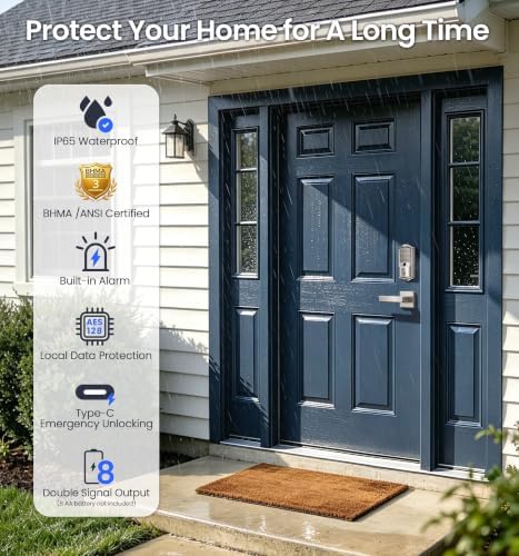 Veise VE027-L WiFi Smart Lock with Handles Set for Front Door, Satin Nickel