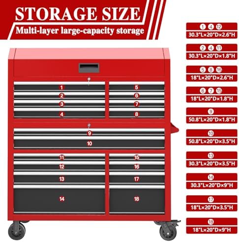 LARBANKE 60'' Rolling Tool Chest Combo, 18-Drawer Heavy Duty Steel To...