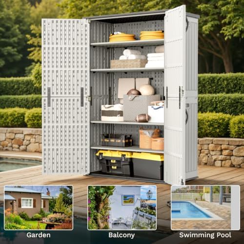 Patiowell 50 Cu.ft Resin Horizontal Outdoor Storage Shed, Plastic Cabinet