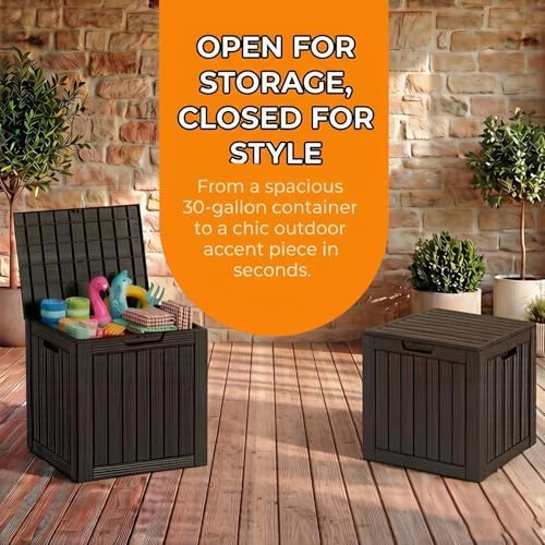 Outdoor Storage Box Resin Deck Box Waterproof Black 36 Gallon