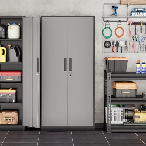 INTERGREAT Storage Cabinet with Doors and Shelves, Metal Garage Storage Cabin...