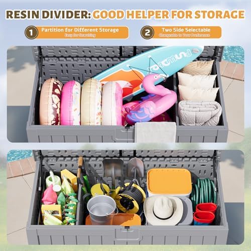 Flamaker 250 Gallon Resin Deck Box, XXL Waterproof Storage Box with Divider