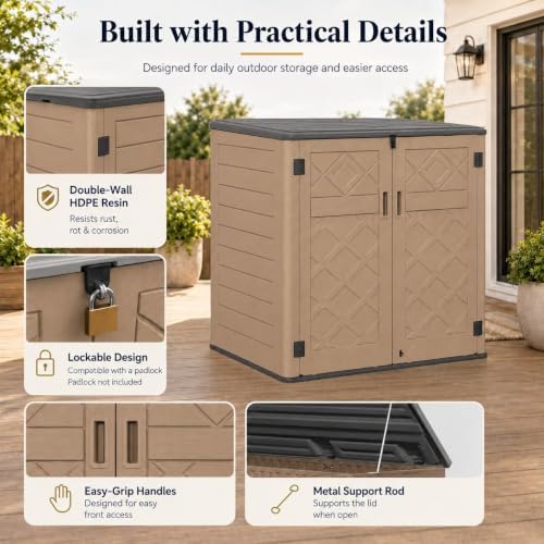 ADDOK Outdoor Storage Cabinet, 48 Cu.Ft Horizontal Resin Storage Shed